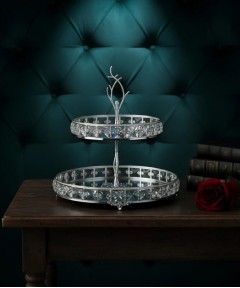 SILVER DOUBLE-LAYERED CRYSTAL SERVING DISH 18-25cm